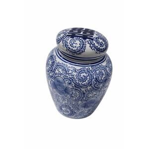Blue White Porcelain Ginger Jar w Lid Chinoiserie Double Happiness Decor